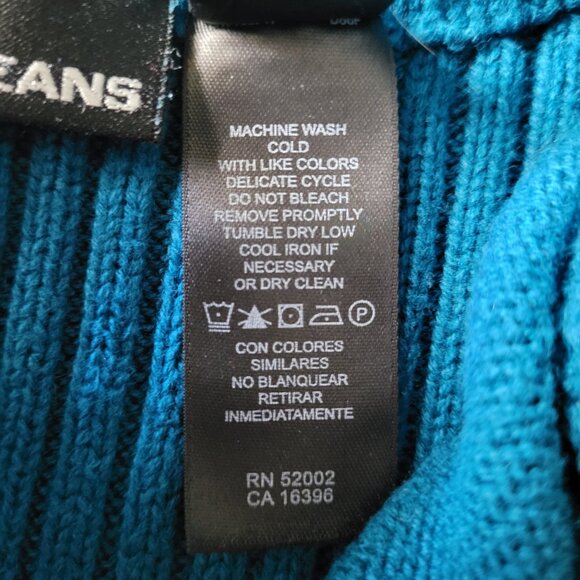 DKNY Jeans | Vintage Peacock Blue ¼ Zip Logo Mock Neck Sweater | M - Picture 8 of 9